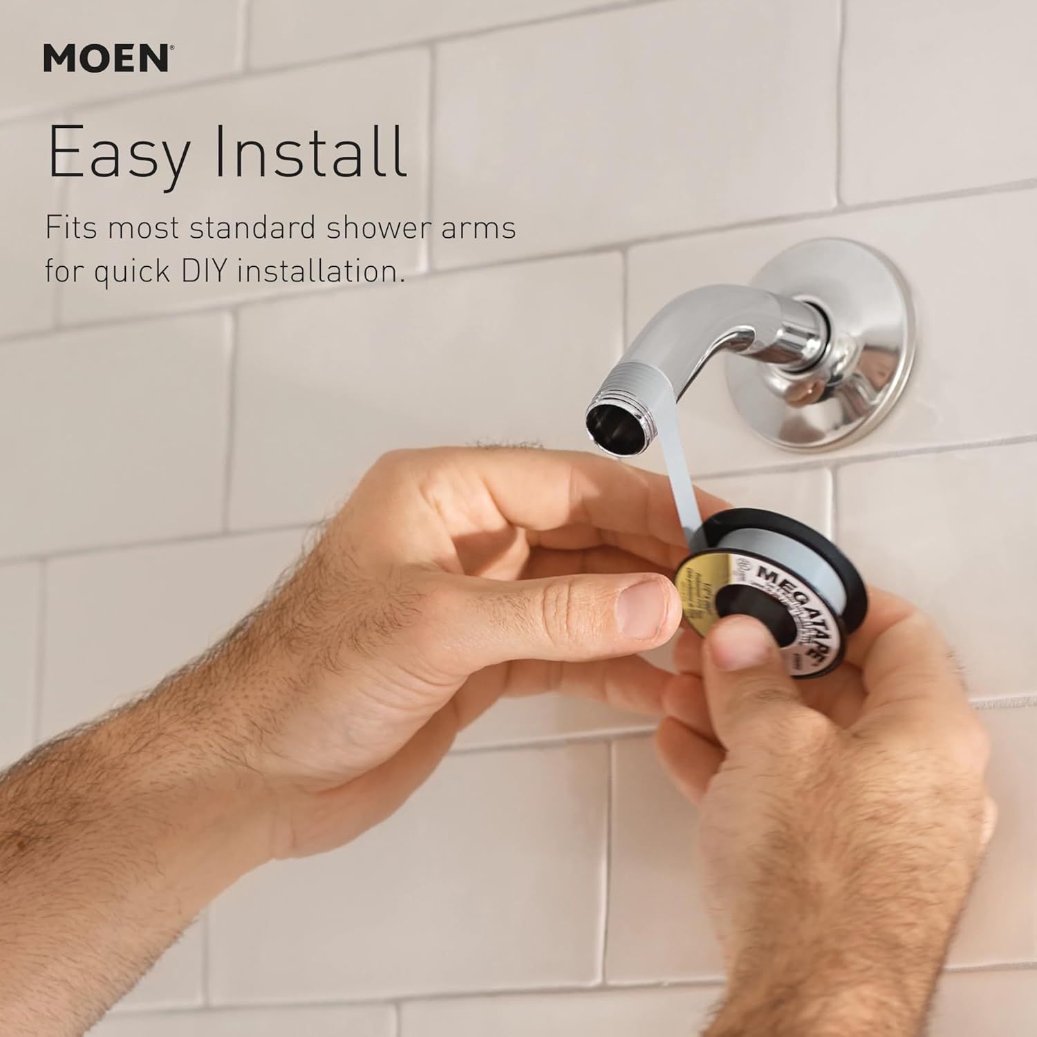 Demonstrates the simple installation process to reassure shoppers that the shower arm can be quickly installed without professional help. Highlights the ease of installation and compatibility with…