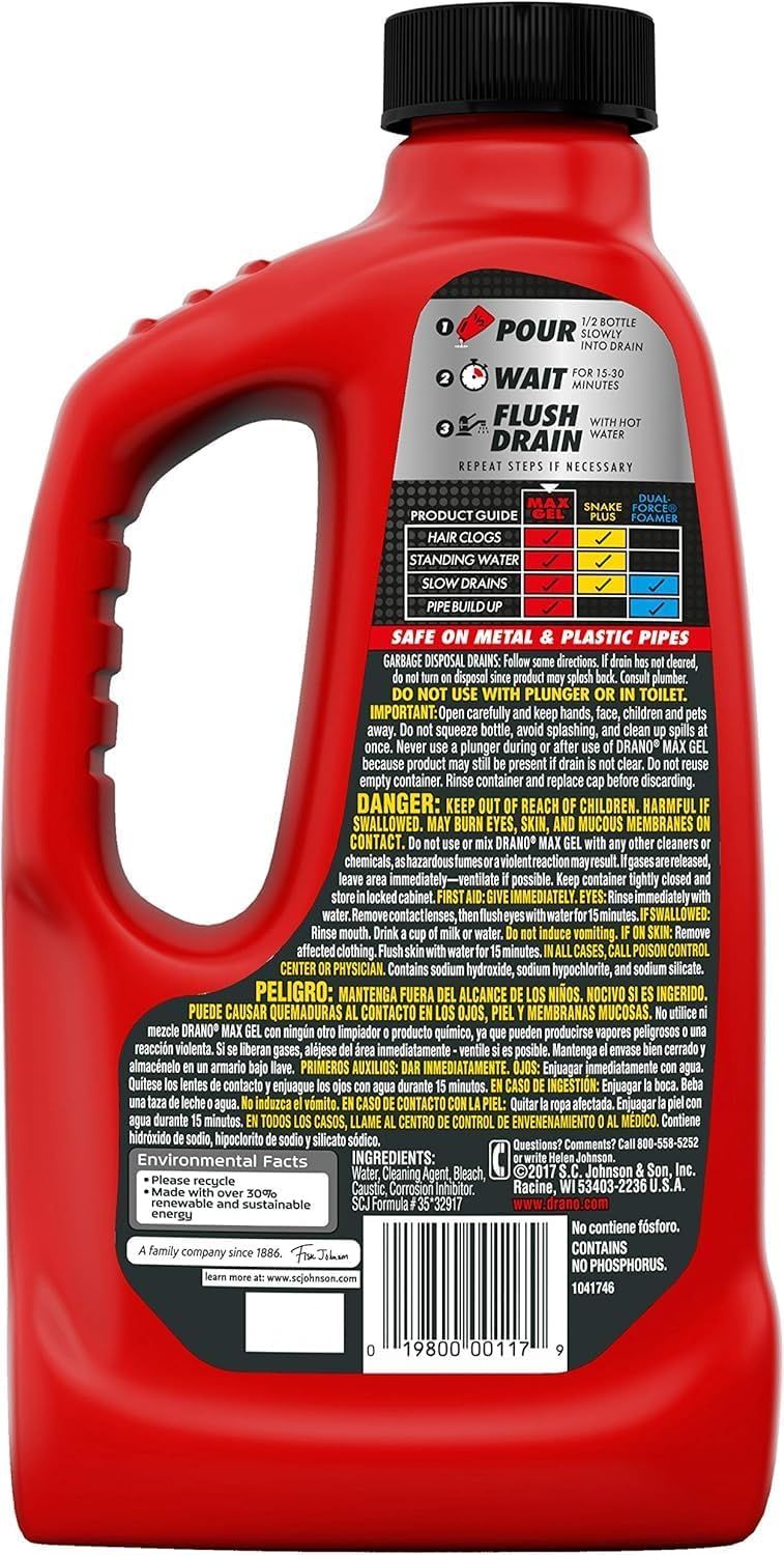 Provides clear step-by-step instructions on how to use the drain cleaner product, showing shoppers the simple pour-wait-flush process to reassure them of ease of use. Demonstrates the product's…