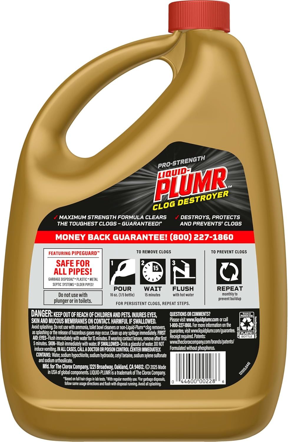 Provides clear visual instructions on how to use the product to remove clogs, showing the three-step process (pour, wait, flush) and monthly prevention guidance to reassure shoppers of ease of use.…