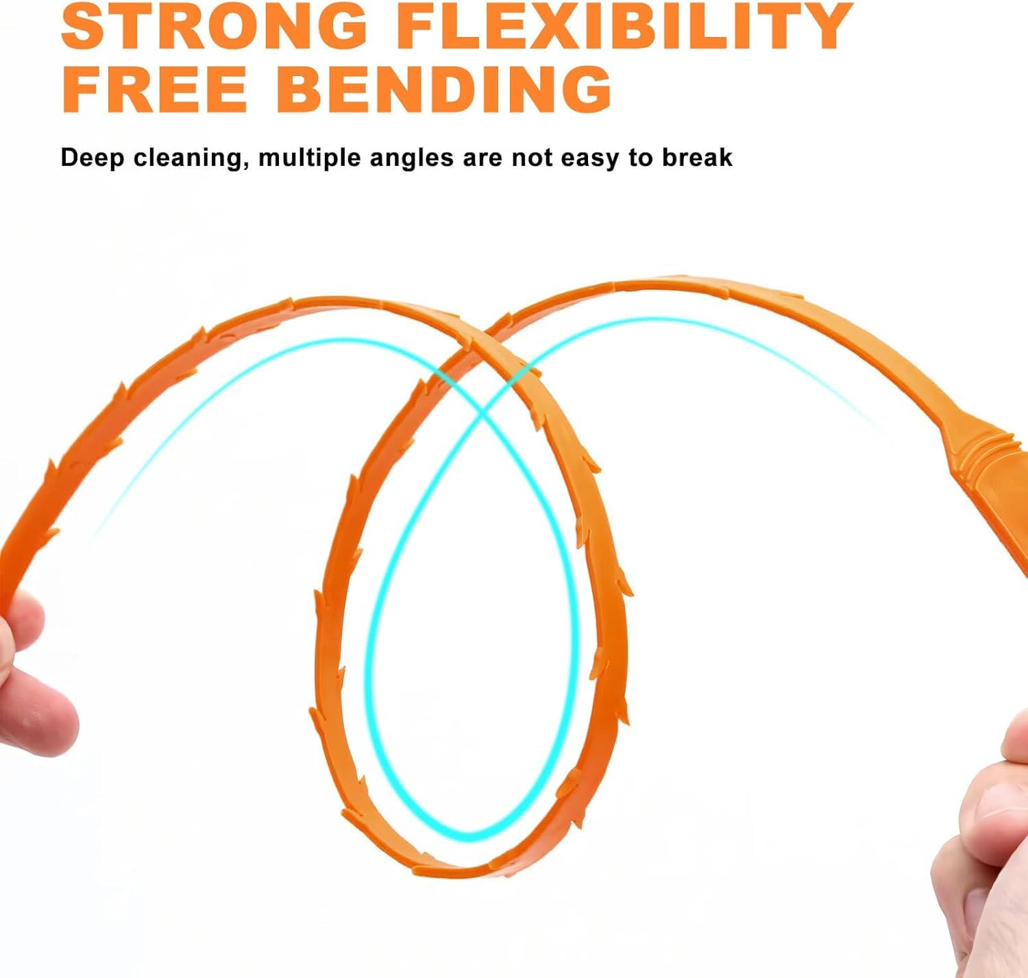 Demonstrates the product's strong flexibility and durability by showing it can bend freely at multiple angles without breaking, reassuring shoppers of its quality and longevity.