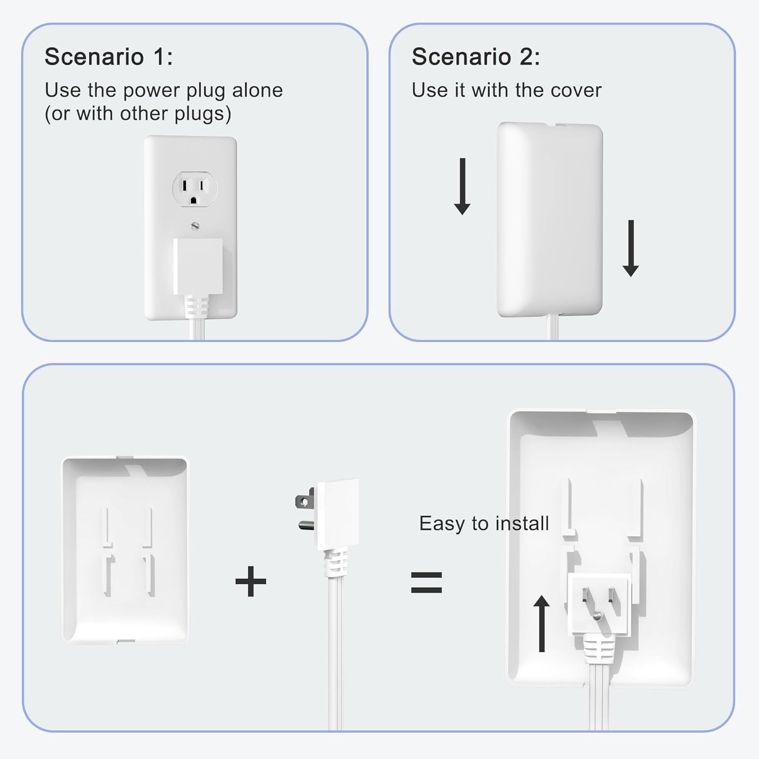 Demonstrates the product's versatility by showing two different usage scenarios (standalone or with cover) and emphasizes easy installation, reassuring shoppers that the product adapts to their…