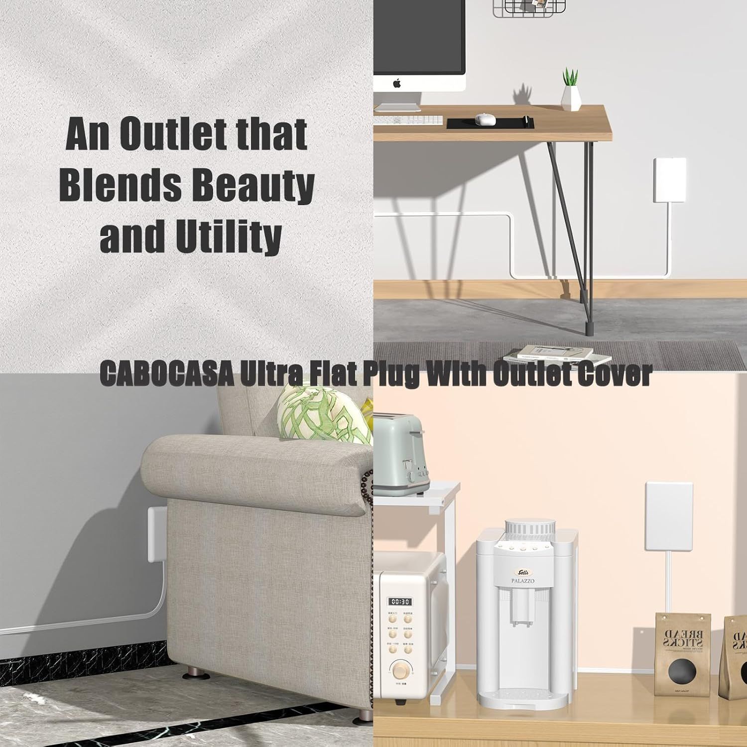 Demonstrates the product's versatility by showing it in multiple real-world settings (office desk and living room), emphasizing how it blends beauty and utility across different home environments.…