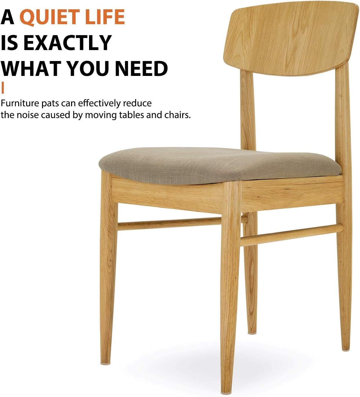 Communicates that furniture pads reduce noise from moving tables and chairs, offering a quiet living environment as a key benefit.