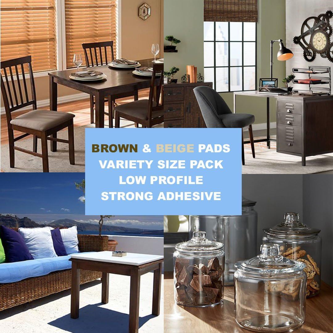 Demonstrates the product's versatility by showing multiple use cases across different rooms and furniture types (dining room, office, outdoor patio, kitchen), reassuring shoppers that the pads work…