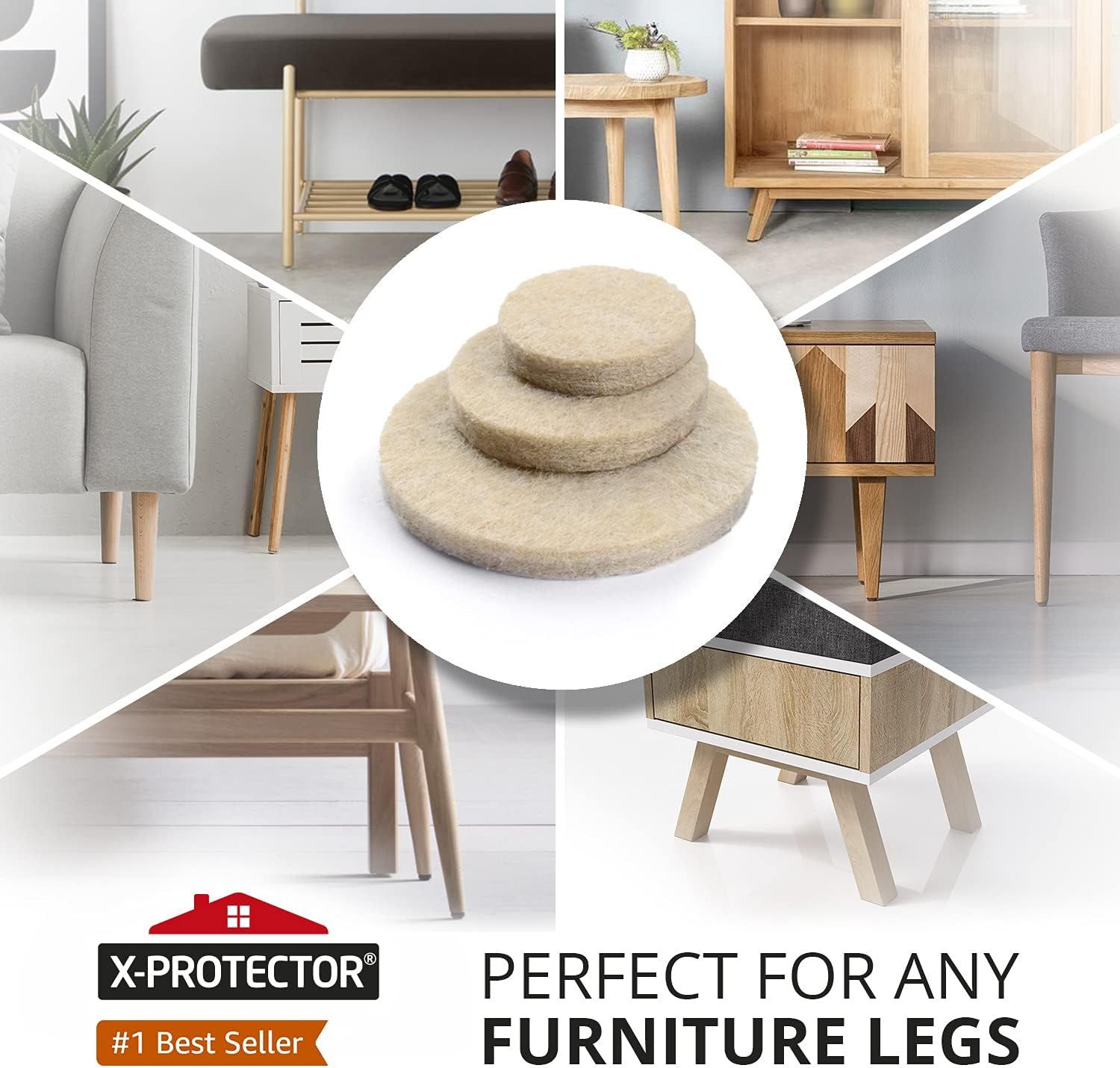 Demonstrates that the furniture leg protectors work across multiple furniture types and room settings, showing versatility and broad applicability throughout the home. Communicates the core benefit…