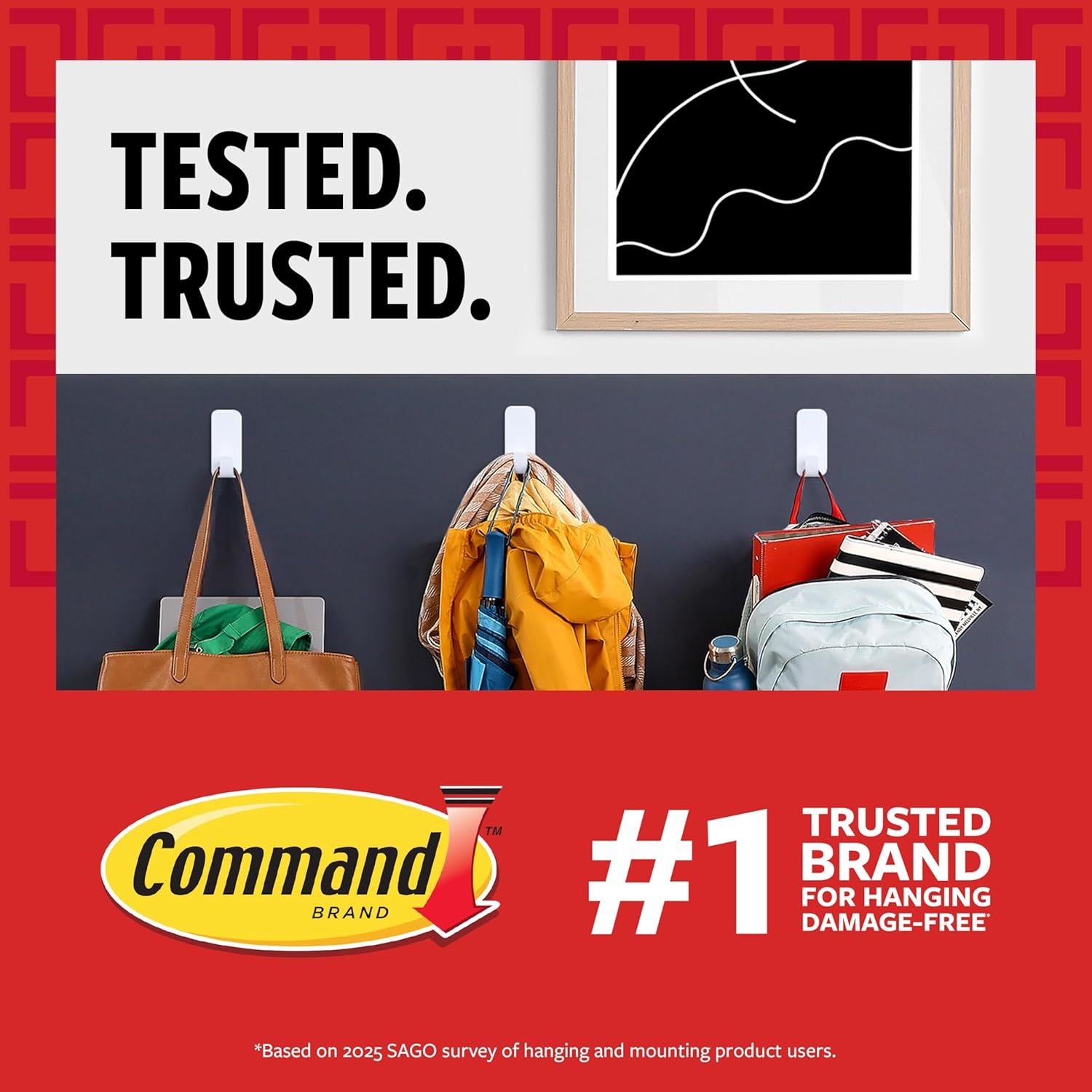 Communicates brand authority and reliability by highlighting Command as the #1 trusted brand for damage-free hanging, building shopper confidence through market leadership positioning.