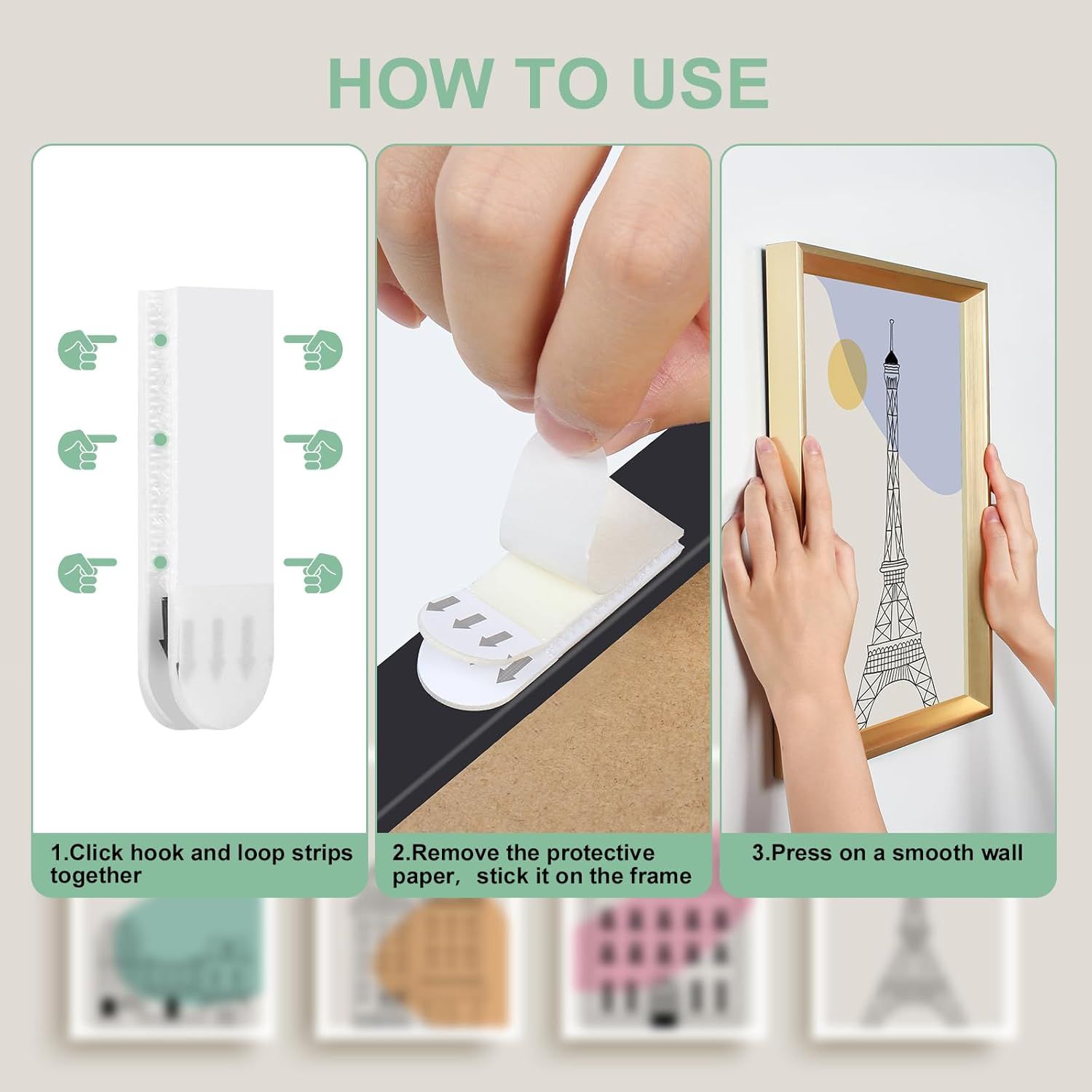Demonstrates the step-by-step process for installing and mounting the product (appears to be wall art or a frame) to reassure shoppers that setup is simple and straightforward.