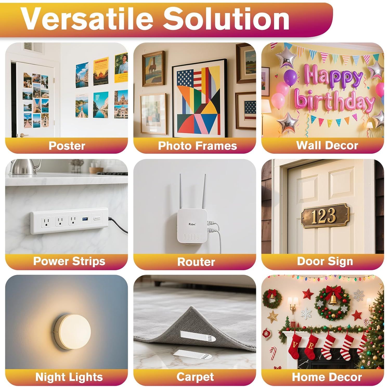Demonstrates the product's versatility by showing nine different applications or use cases where it can be applied, reassuring shoppers that it works across multiple environments and purposes.