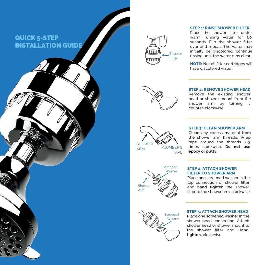 Provides clear step-by-step instructions for installing a shower filter system, reassuring shoppers that setup is straightforward and manageable.