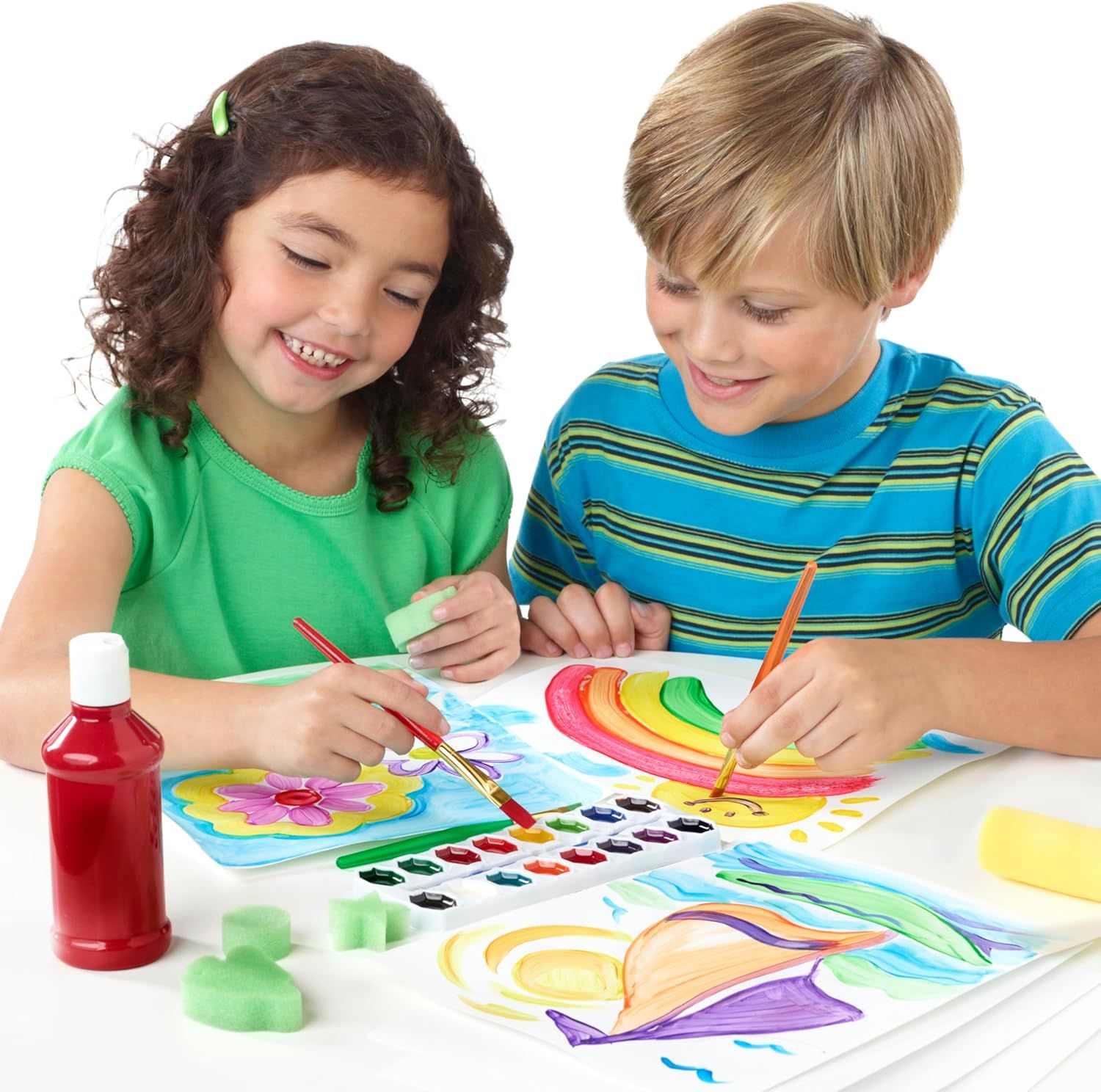 Shows the product being used in a real-world context by children enjoying arts and crafts, helping shoppers visualize the product in use and its appeal to kids.