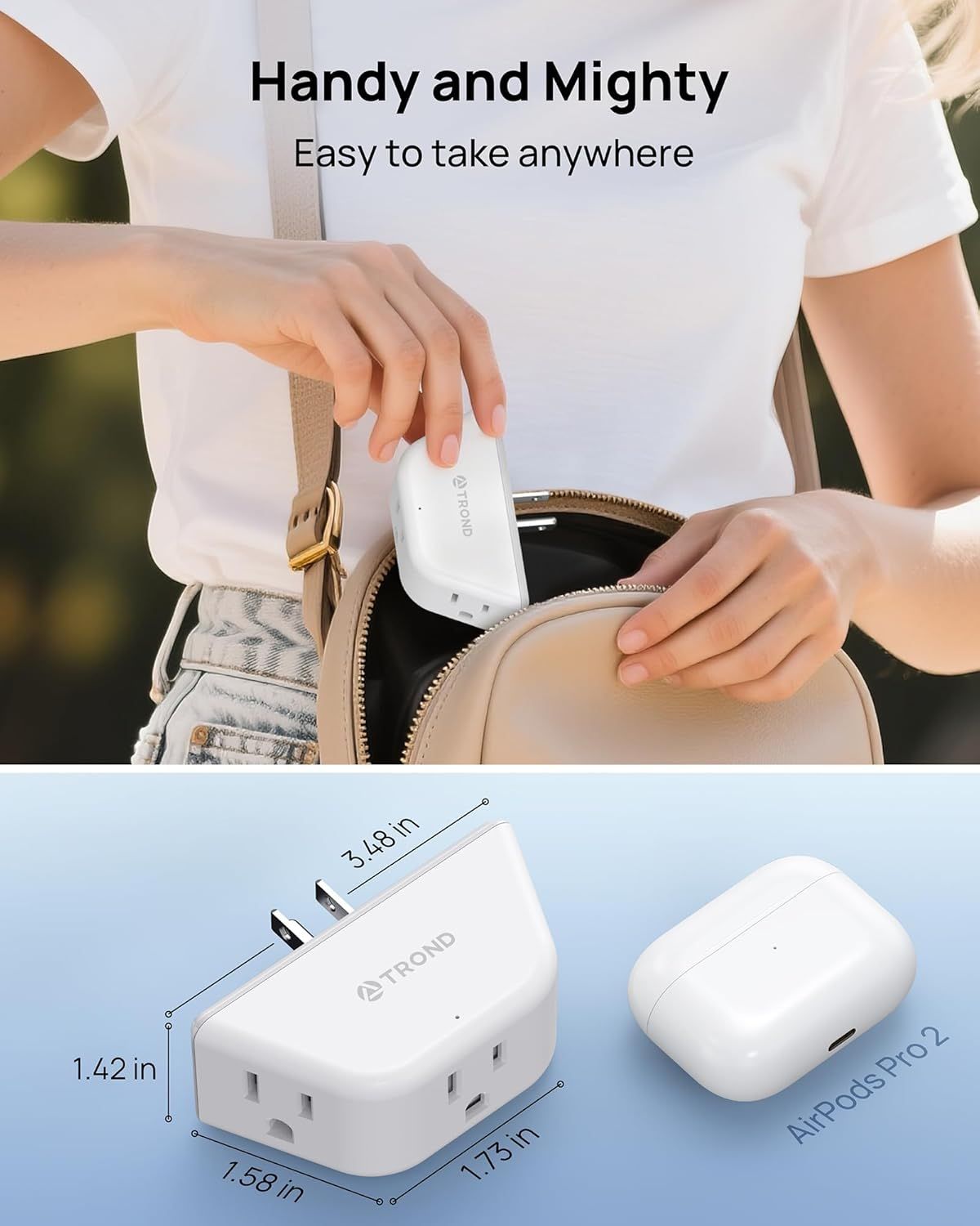 Demonstrates the product's compact dimensions and portability, showing it fits easily in a bag and providing exact measurements to reassure shoppers it's travel-friendly and space-efficient.…