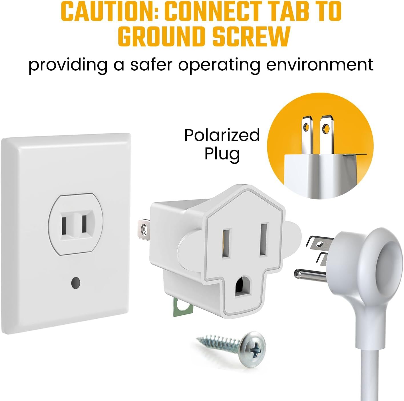 Communicates the product's electrical safety features, specifically the grounding connection and polarized plug design, to reassure shoppers that the product provides a safer operating environment.…