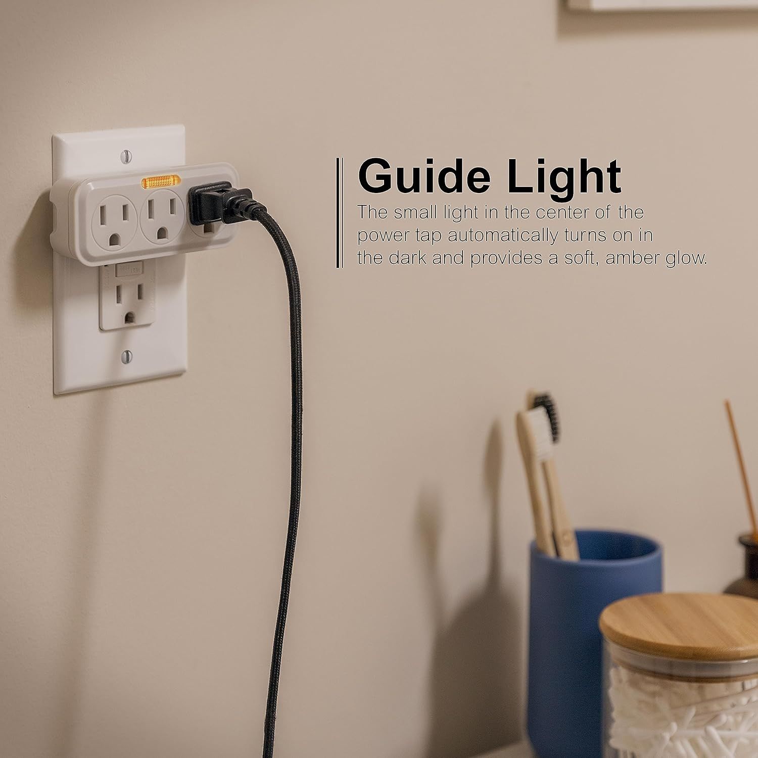 Highlights the built-in guide light feature that automatically illuminates in the dark, providing convenience and safety for nighttime navigation.