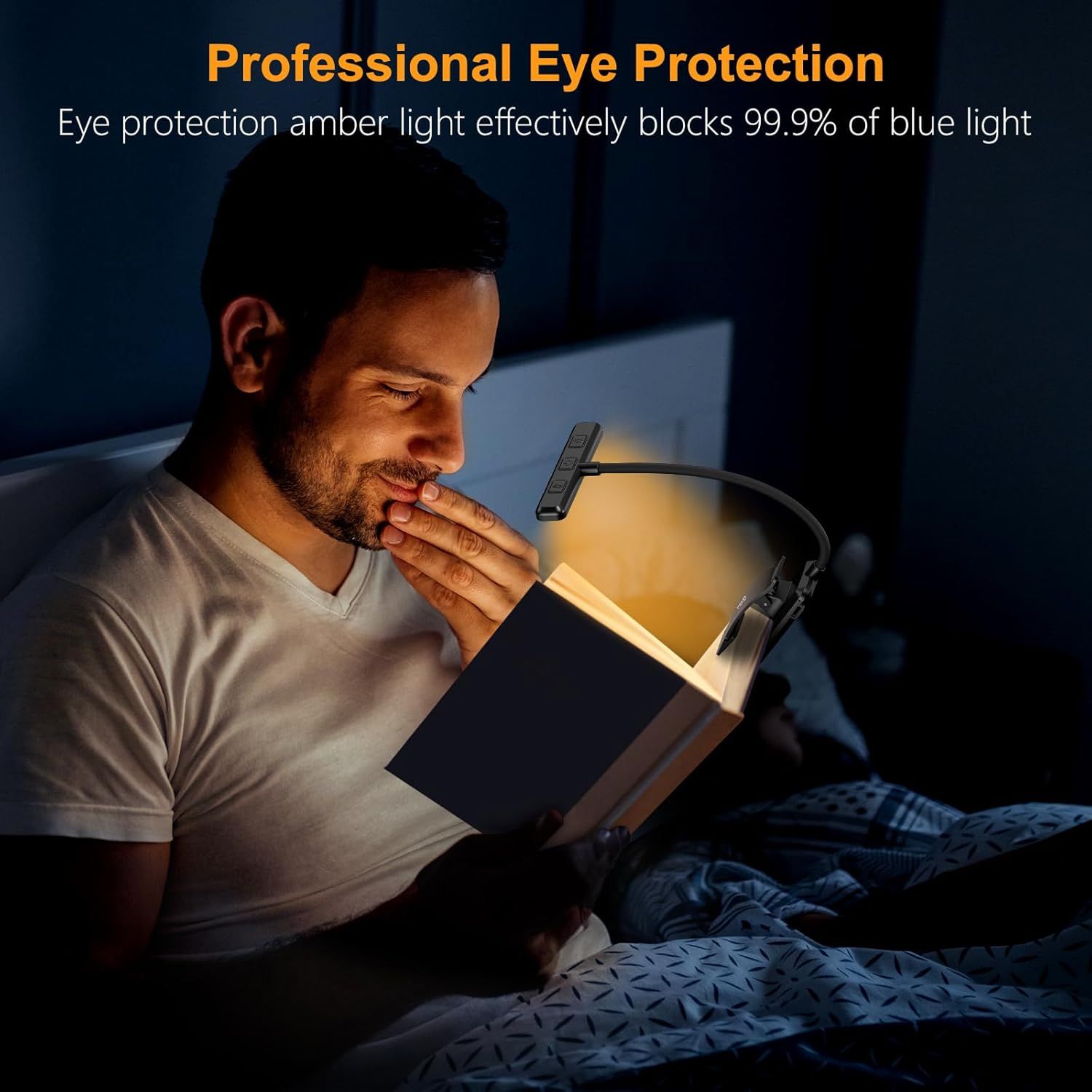 Communicates the quantifiable effectiveness of the amber light feature in blocking blue light, reassuring shoppers of the product's eye protection performance. Highlights the primary benefit of…