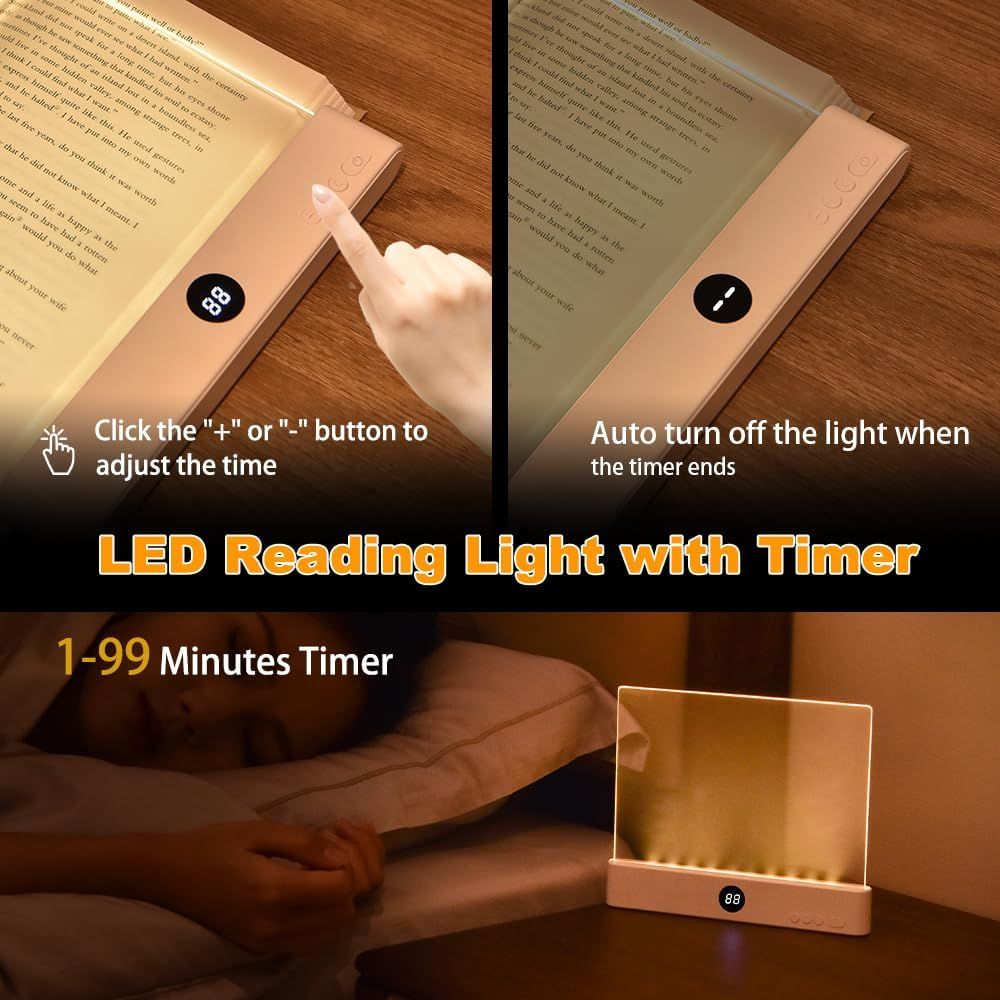 Demonstrates how to use the timer function on the LED reading light, showing button controls and auto shut-off feature to reassure shoppers about ease of use and convenience. Highlights multiple…