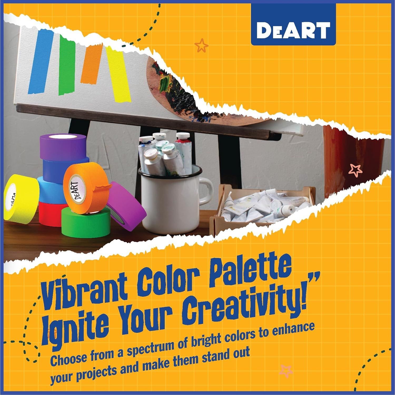Highlights the product's wide range of bright, vibrant colors to communicate creative versatility and help projects stand out.
