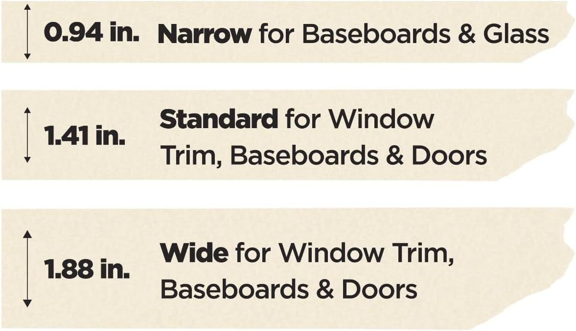 Communicates the three available width options (0.94 in., 1.41 in., 1.88 in.) and their respective applications to help shoppers choose the right size for their specific installation needs.