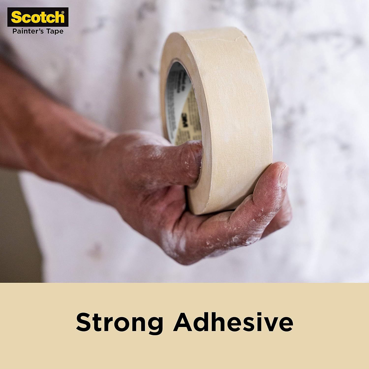 Communicates that the painter's tape has strong adhesive properties, reassuring shoppers that it will stay in place during painting projects.