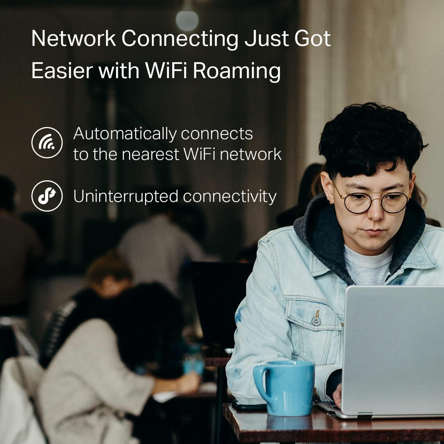 Communicates that the product offers seamless WiFi roaming with two distinct benefits: automatic network connection and uninterrupted connectivity for users on the go.
