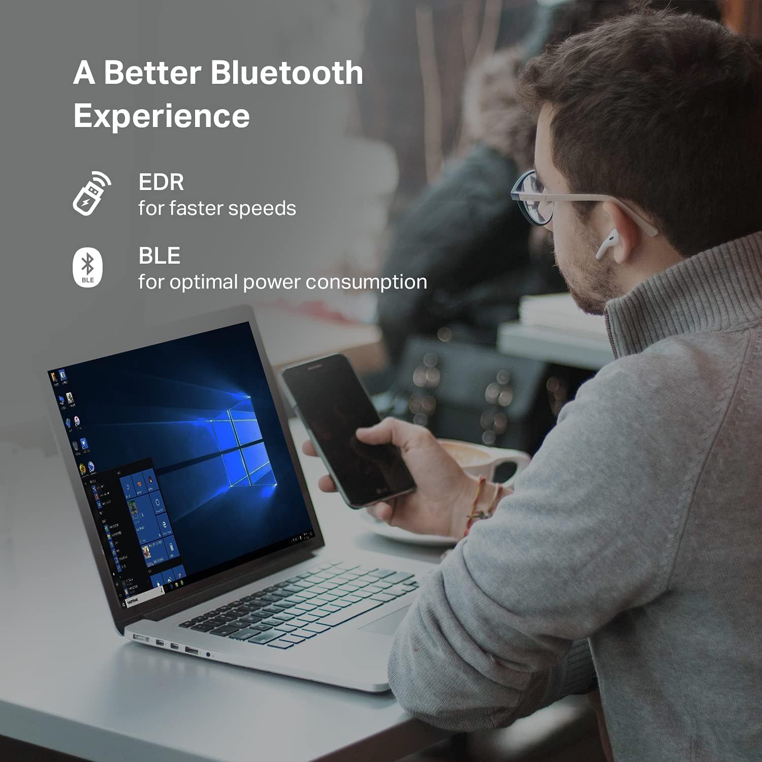 Communicates two distinct Bluetooth technology benefits (EDR and BLE) to reassure shoppers that the product offers both speed and power efficiency.