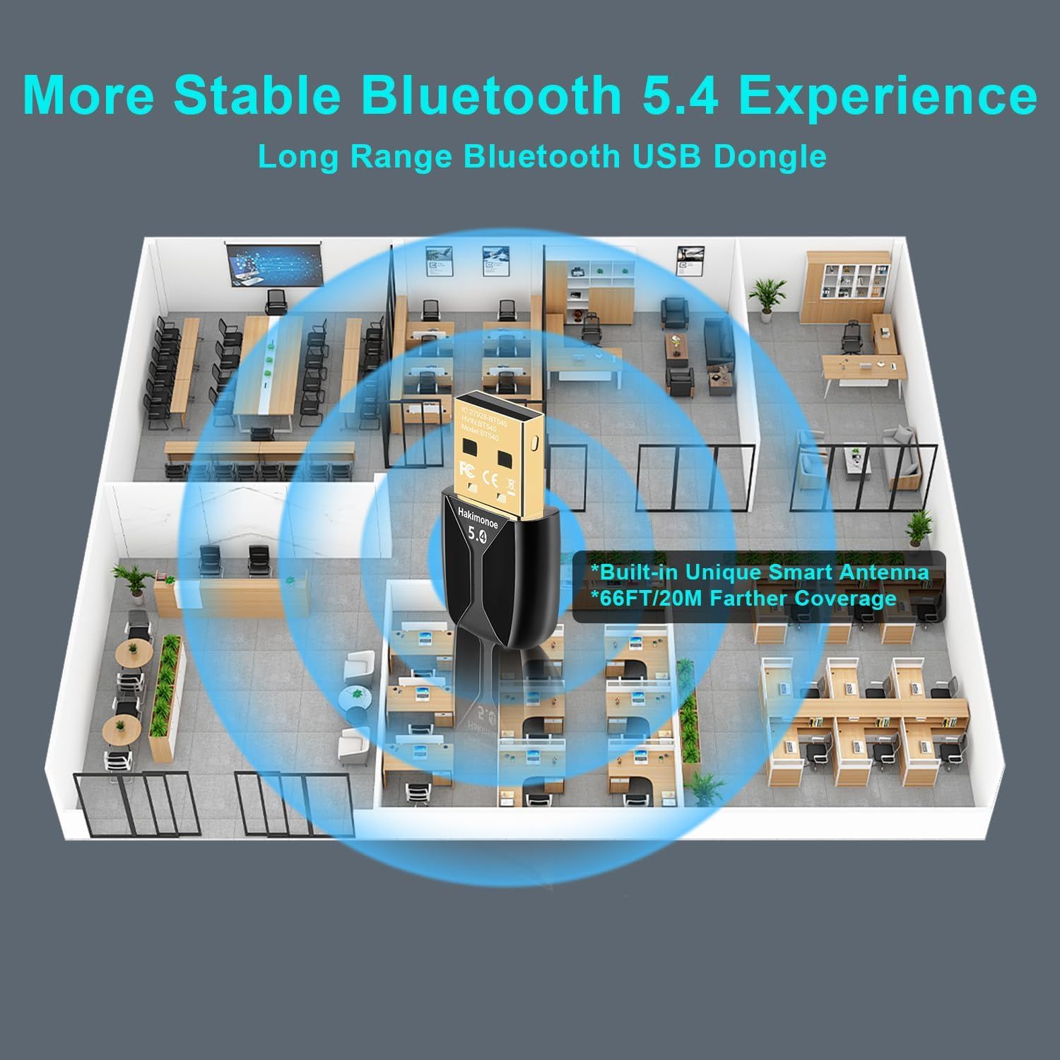Communicates the extended wireless range capability of 66FT/20M and the advanced Bluetooth 5.4 technology to reassure shoppers of stable, far-reaching connectivity throughout large spaces.…