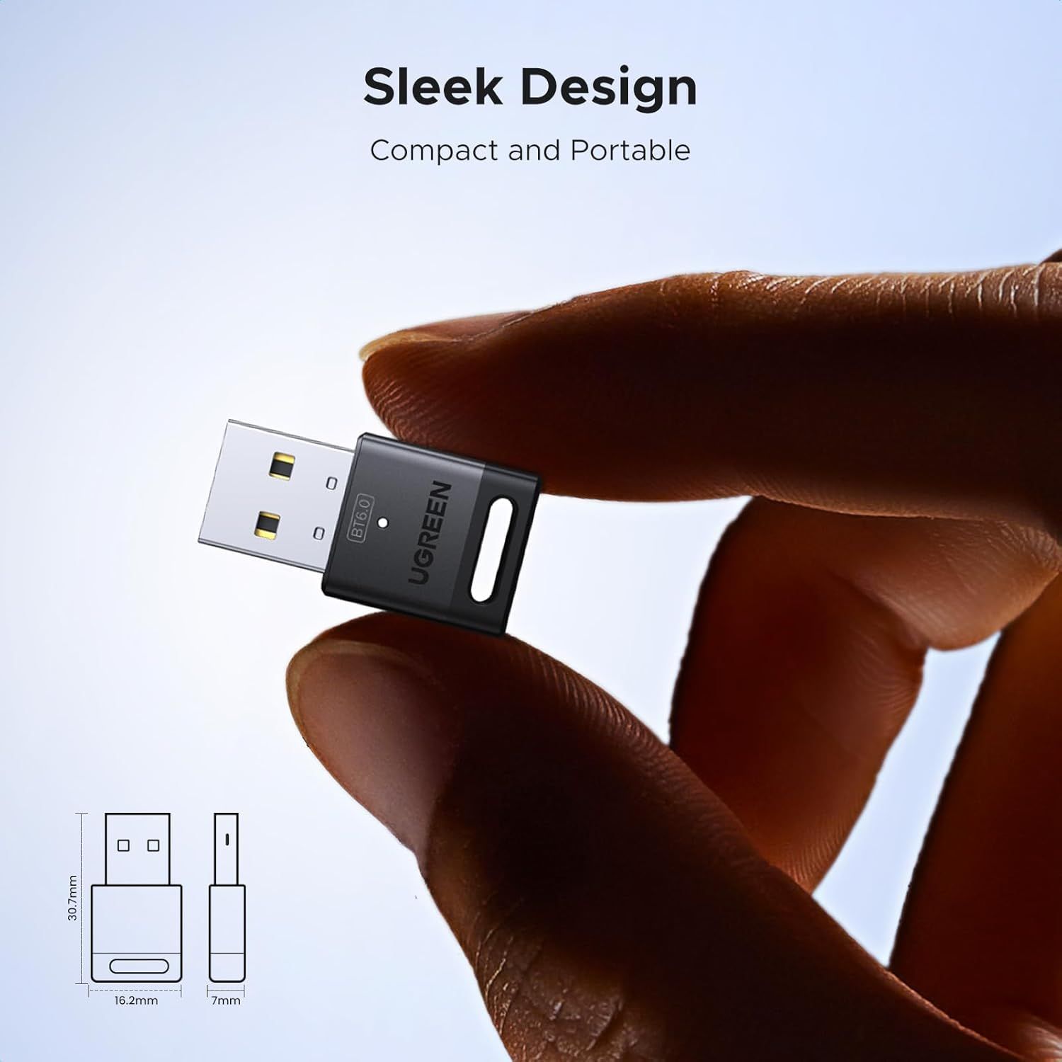 Demonstrates the ultra-compact physical size of the USB drive with exact measurements to reassure shoppers it is portable and space-efficient.