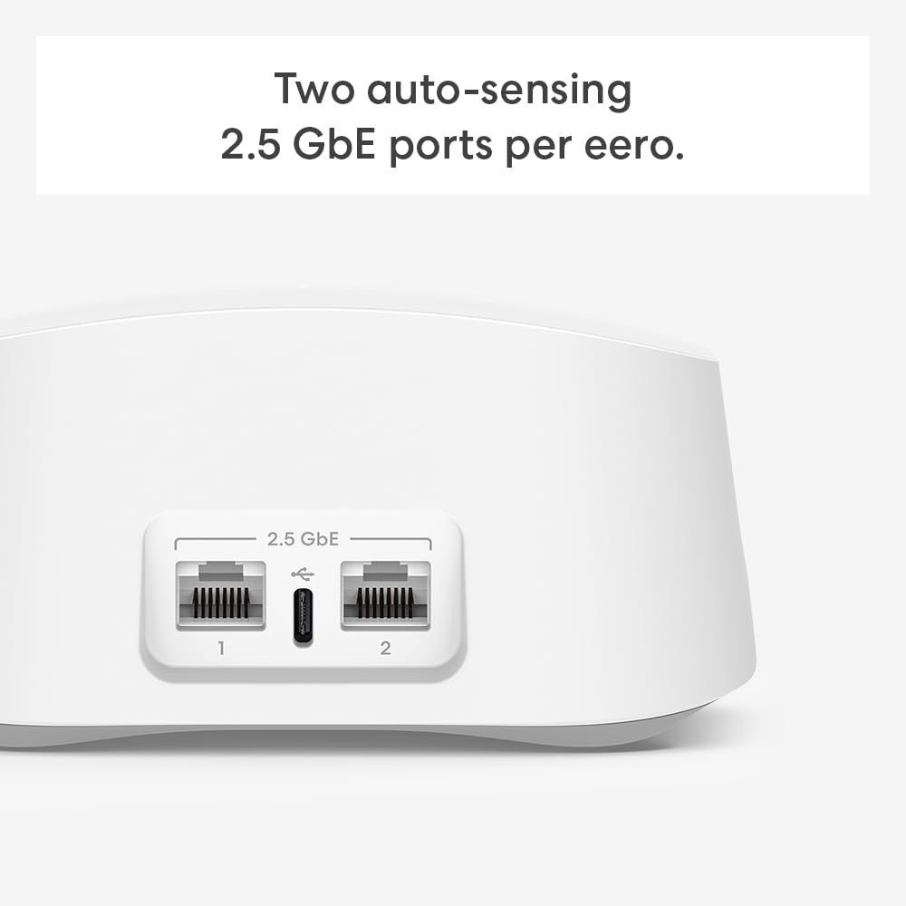 Highlights the product's two auto-sensing 2.5 GbE Ethernet ports to communicate high-speed connectivity and ease of use.