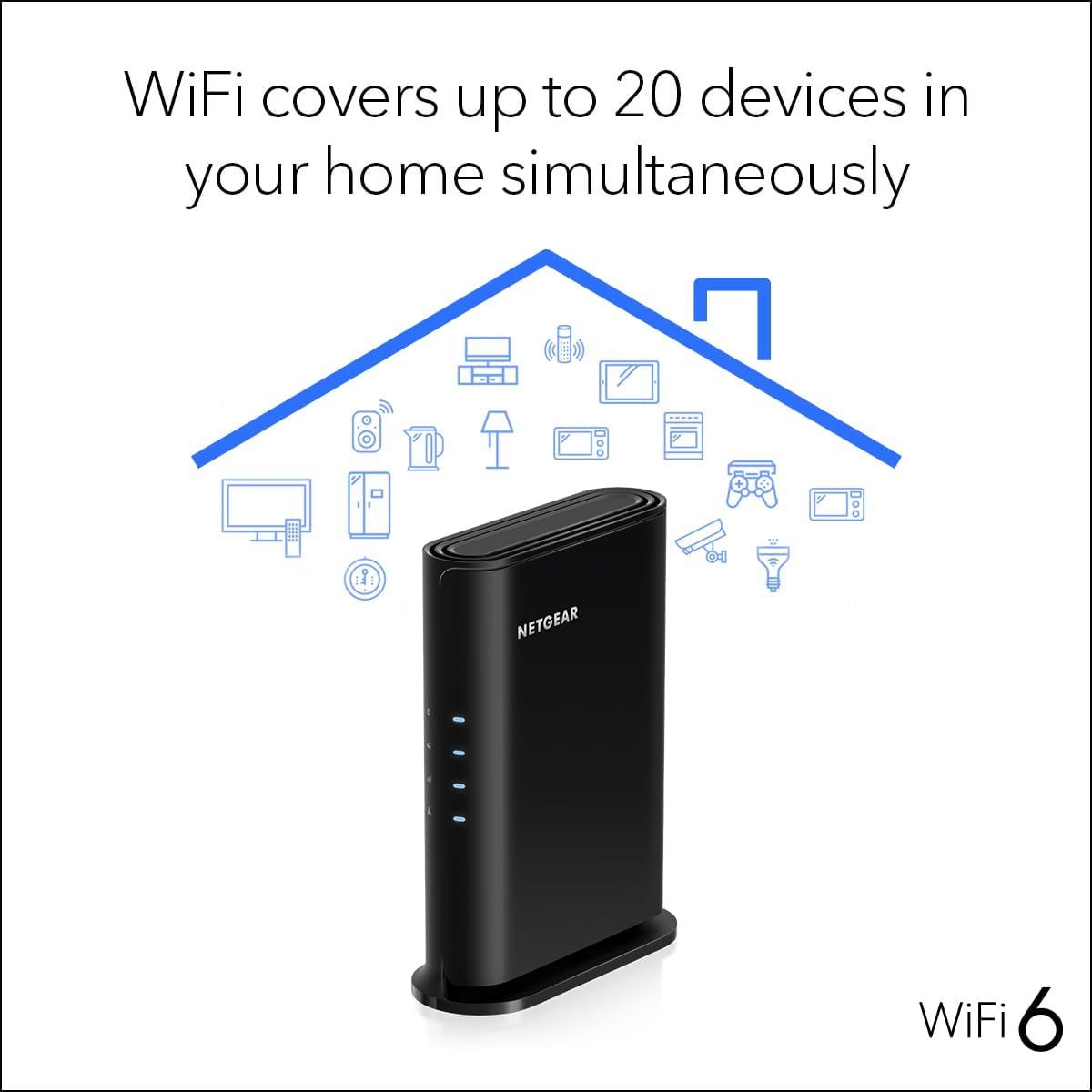 Communicates the WiFi router's capacity to handle up to 20 devices simultaneously, reassuring shoppers about its performance for multi-device households. Highlights the router's ability to provide…