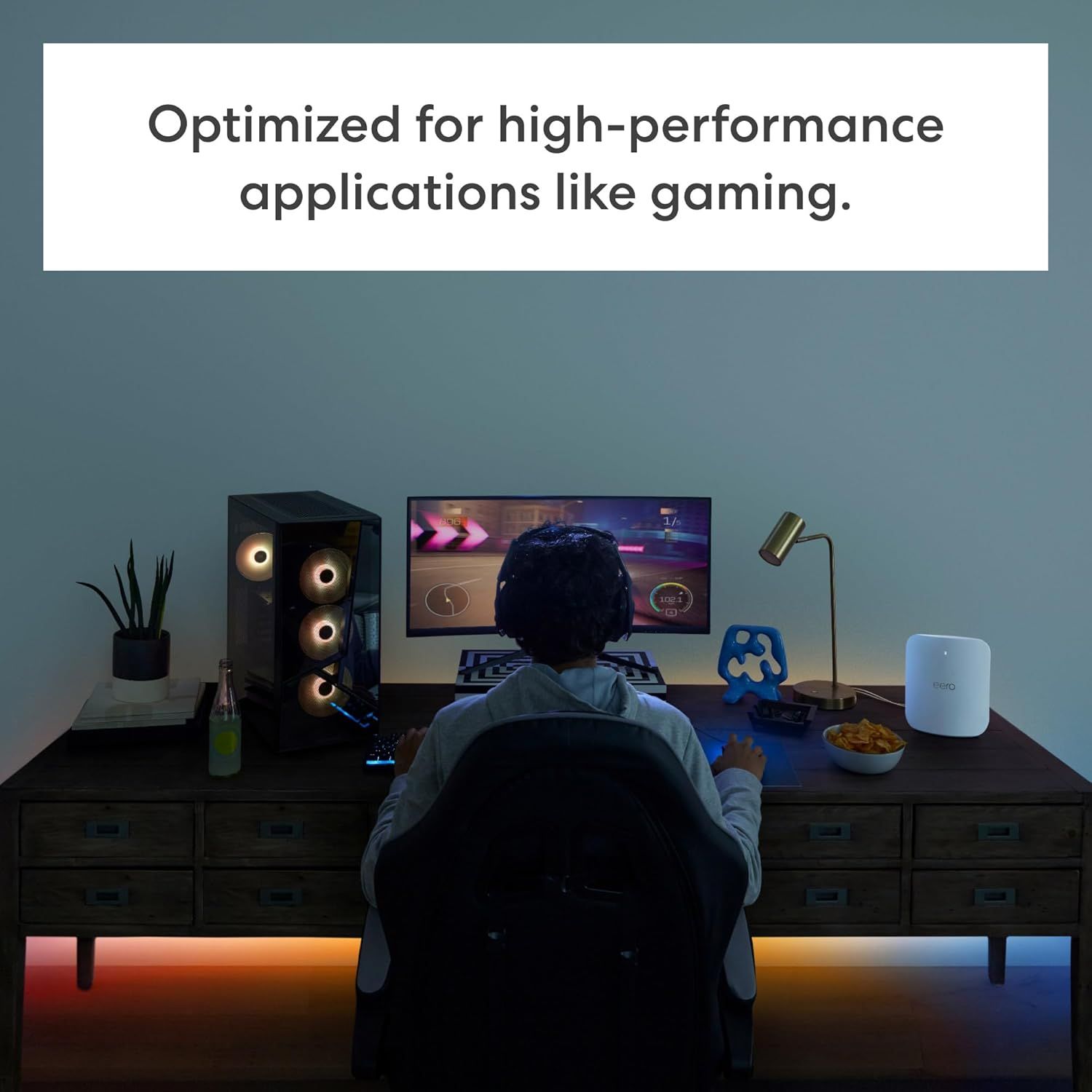Demonstrates the product is optimized for high-performance gaming applications, showing it in a real-world gaming setup to reassure shoppers of its suitability for demanding use cases. Communicates…