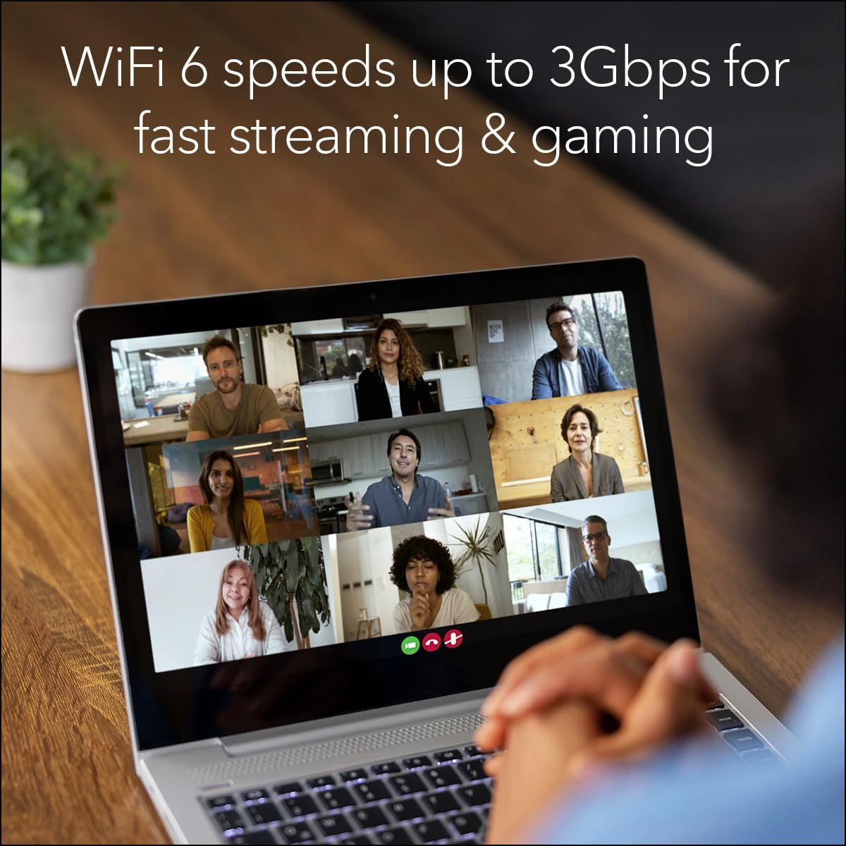 Communicates the product's high-speed WiFi 6 capability (up to 3Gbps) to reassure shoppers that it delivers fast, reliable performance for streaming and gaming. Demonstrates multiple use cases for…