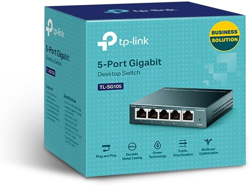 Communicates multiple key benefits of the network switch in a segmented icon layout to help shoppers quickly understand its technical advantages and ease of use.