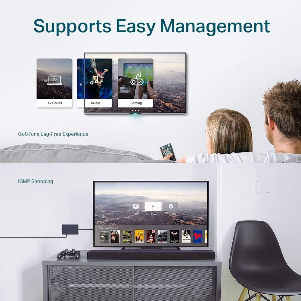 Demonstrates multiple technical benefits of the product including easy content management across different media types, quality of service for smooth streaming, and IGMP snooping for optimized…