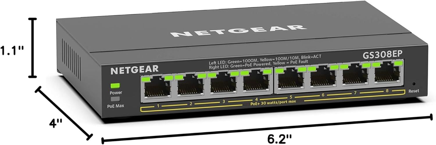 Communicates the compact physical footprint of the network switch to help shoppers assess whether it will fit in their intended space.