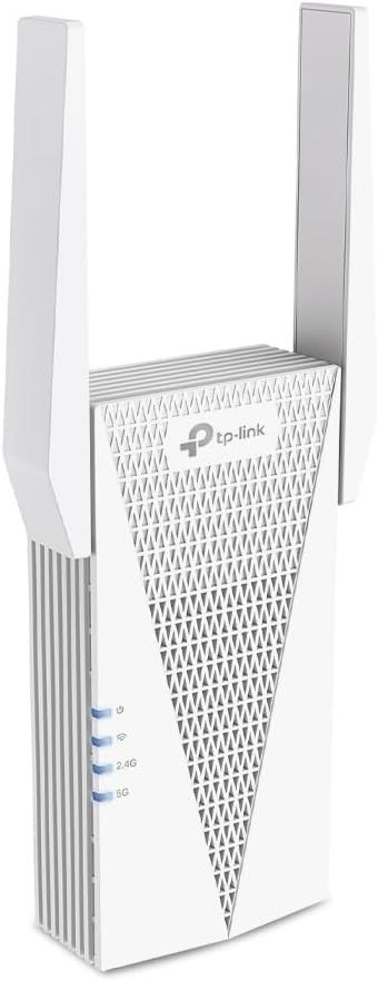 Displays the TP-Link WiFi extender in a clean, catalog-style format to show the product's physical design, dual antennas, and ventilation pattern without distractions.