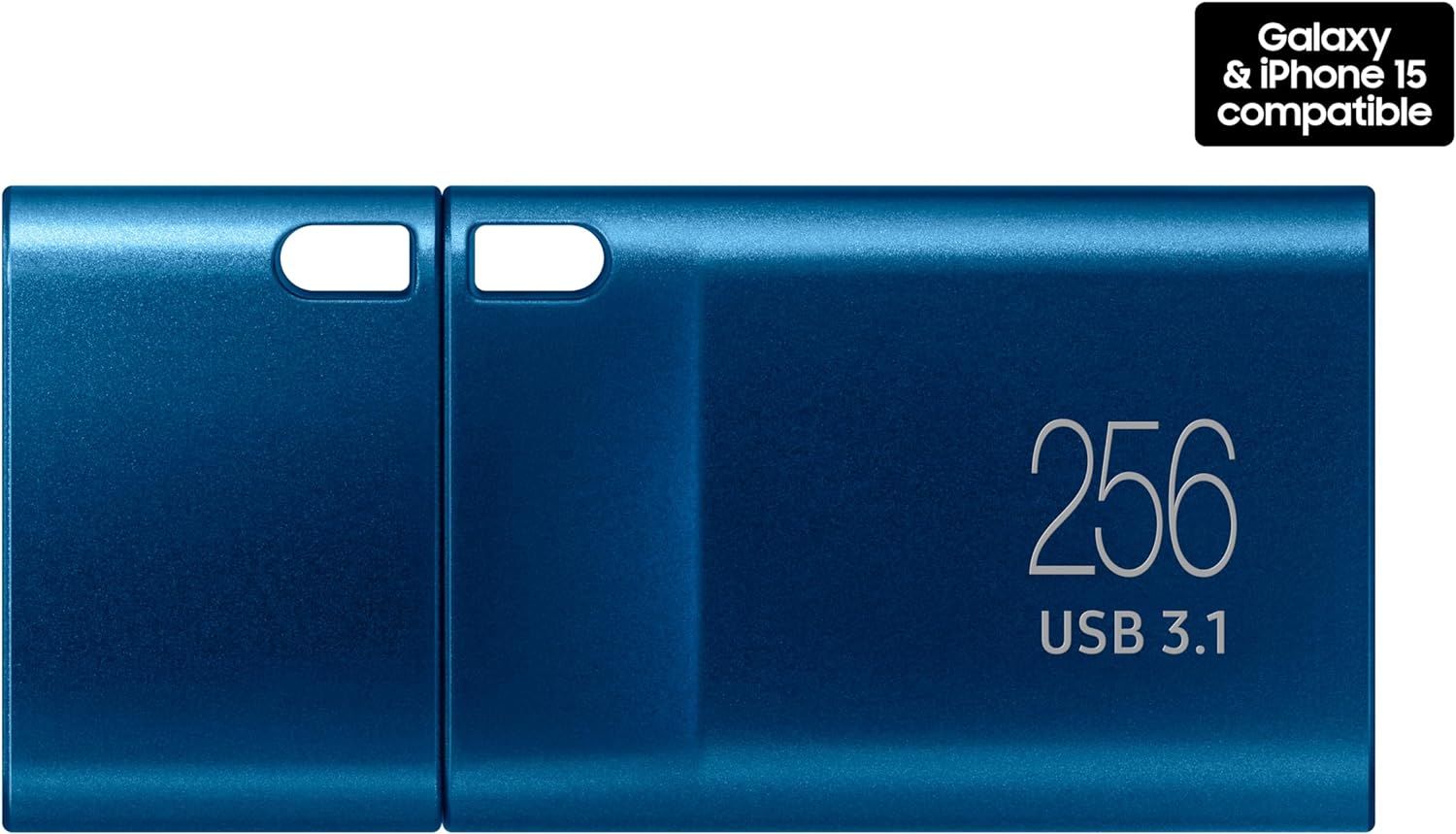 Communicates that the USB drive is compatible with both Galaxy and iPhone 15 devices, reassuring shoppers about cross-platform functionality. Highlights the storage capacity and USB 3.1 speed…