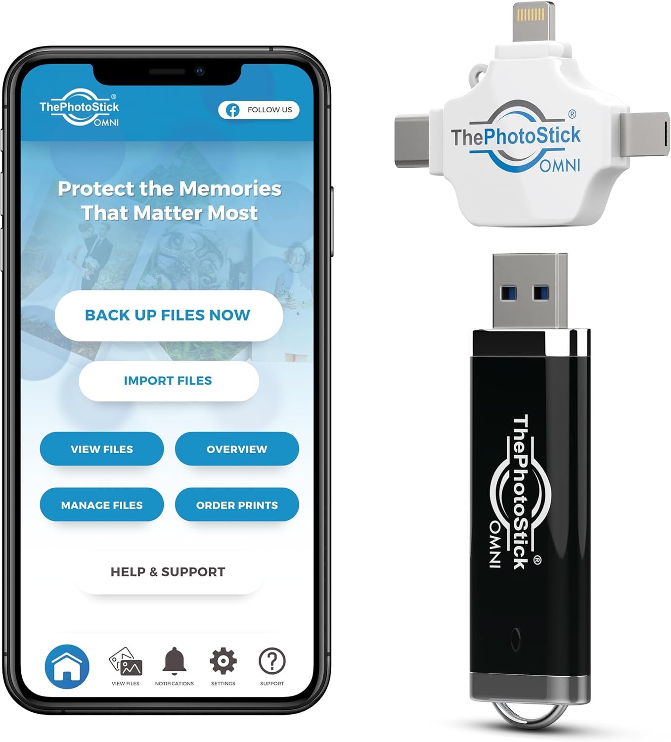 Demonstrates how to use the product by showing the mobile app interface and the physical device, communicating ease of use for backing up and managing files.