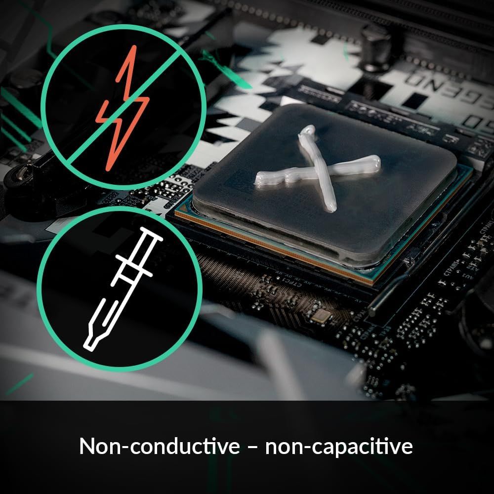 Communicates that the thermal paste is electrically safe and non-capacitive, reassuring shoppers that it won't cause electrical shorts or interference when applied to computer components.