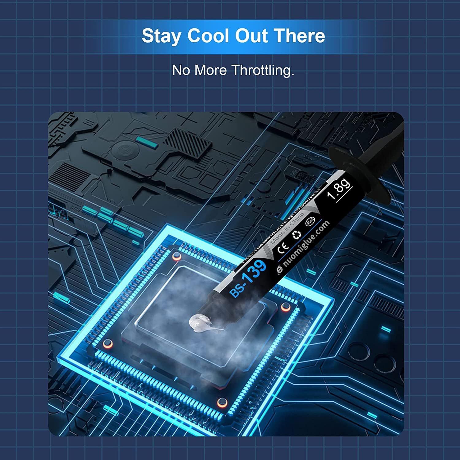 Communicates that the product prevents overheating and throttling, keeping the device cool during operation to reassure shoppers about reliable performance.