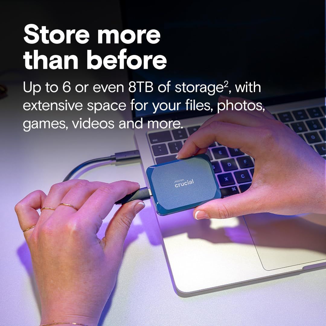Communicates the impressive storage capacity of up to 6 or 8TB to reassure shoppers they can store extensive amounts of files, photos, games, and videos. Shows the product being used in a realistic…