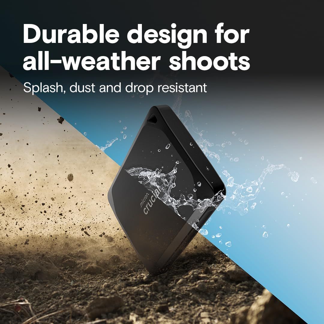 Communicates that the product is built to withstand harsh outdoor conditions including water, dust, and drops, reassuring shoppers of its rugged durability for all-weather use.