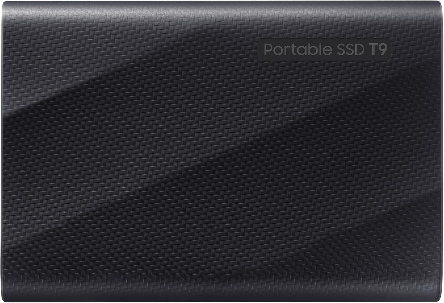 Provides a clean, catalog-style view of the portable SSD showing its carbon fiber texture and premium design without distractions.
