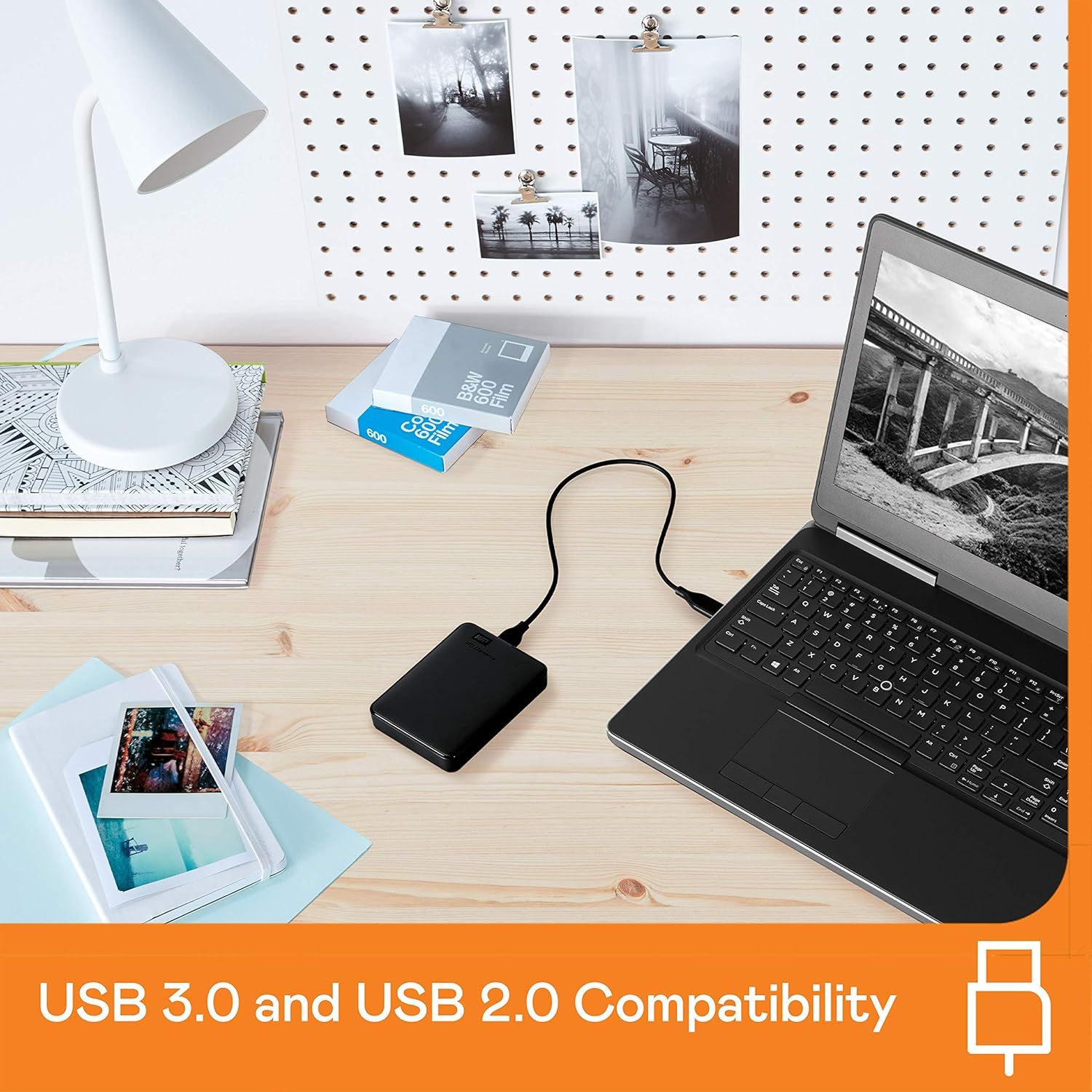 Communicates that the external hard drive is compatible with both USB 3.0 and USB 2.0 connections, reassuring shoppers about broad device compatibility and ease of use. Highlights the product's…