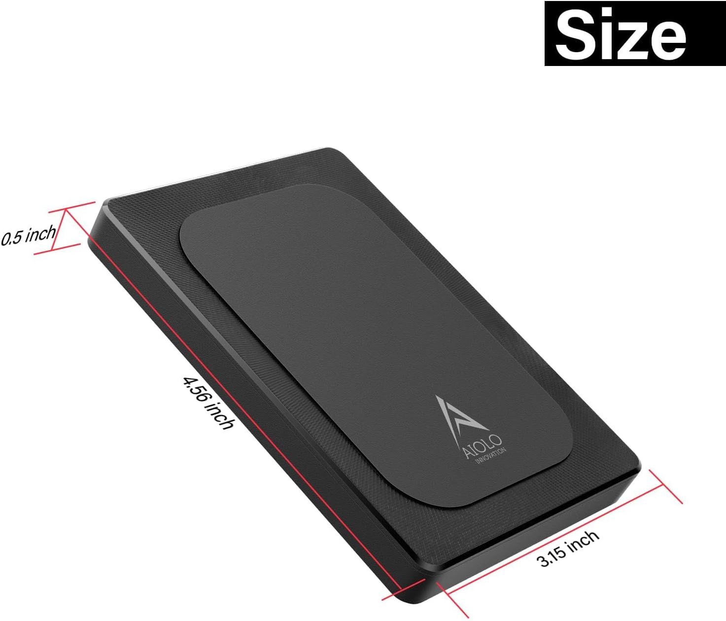 Communicates the exact physical dimensions of the product (4.66 inch length, 3.15 inch width, 0.5 inch height) to help shoppers understand its compact size and portability.