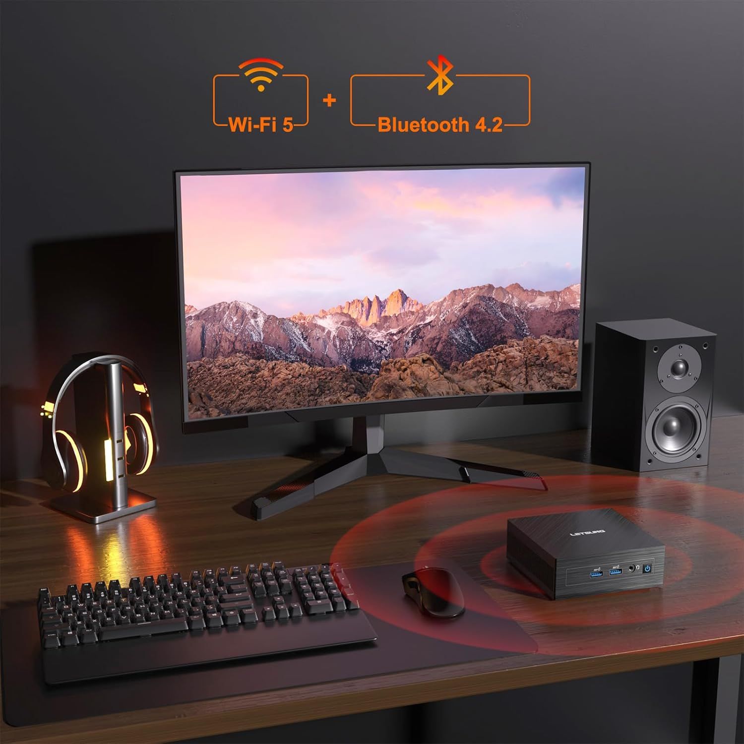 Highlights the product's dual wireless connectivity capabilities (Wi-Fi 5 and Bluetooth 4.2) to reassure shoppers of modern, reliable connectivity options for their desktop setup. Communicates the…