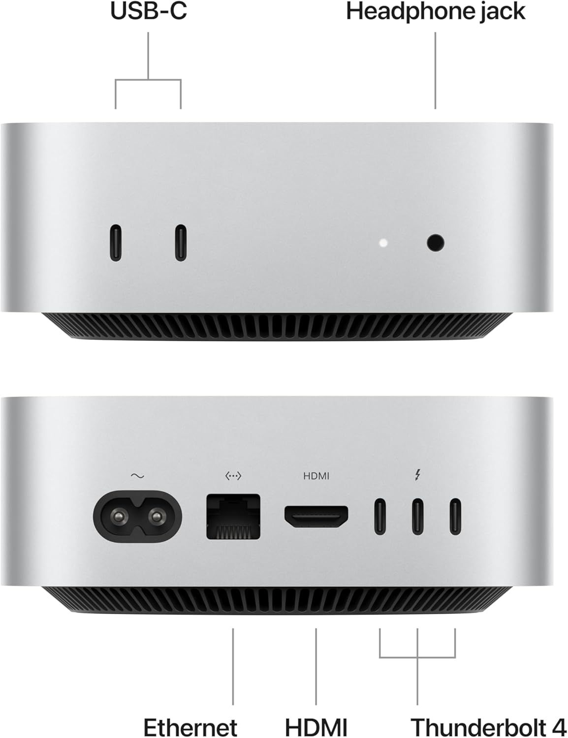 This image identifies and labels all the physical ports and connections on the product, helping shoppers understand what devices and cables they can connect to it.