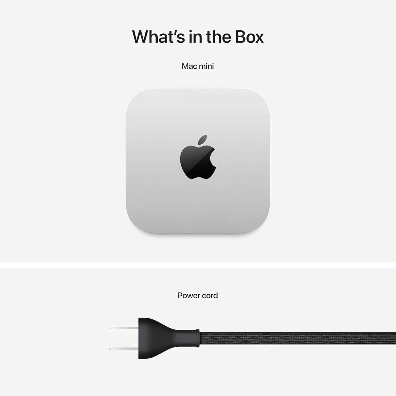 Shows the customer exactly what items are included with their Mac mini purchase, providing transparency and setting clear expectations about the package contents.