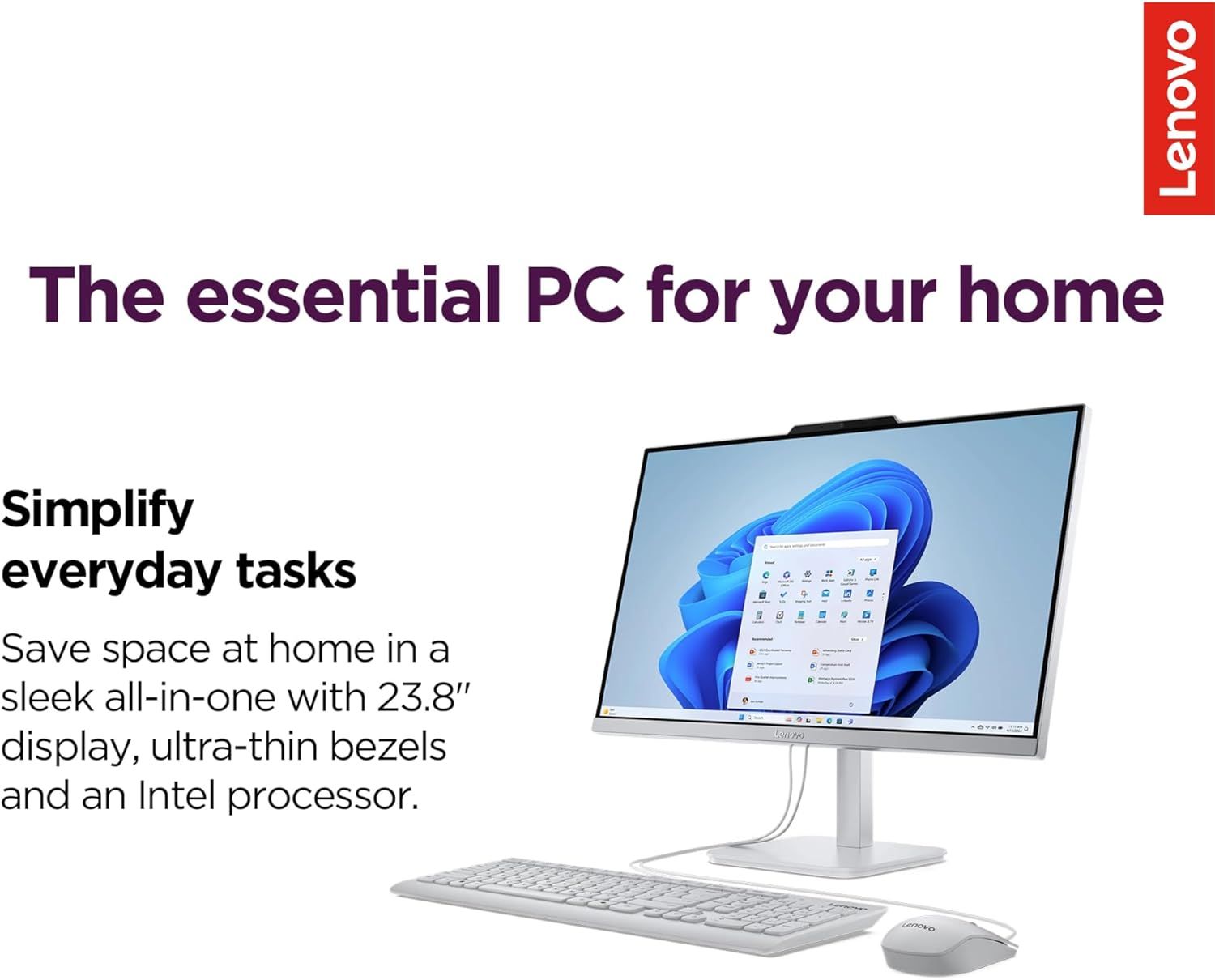 Communicates that this Lenovo all-in-one PC is an essential, space-saving solution for home use that simplifies daily computing tasks.