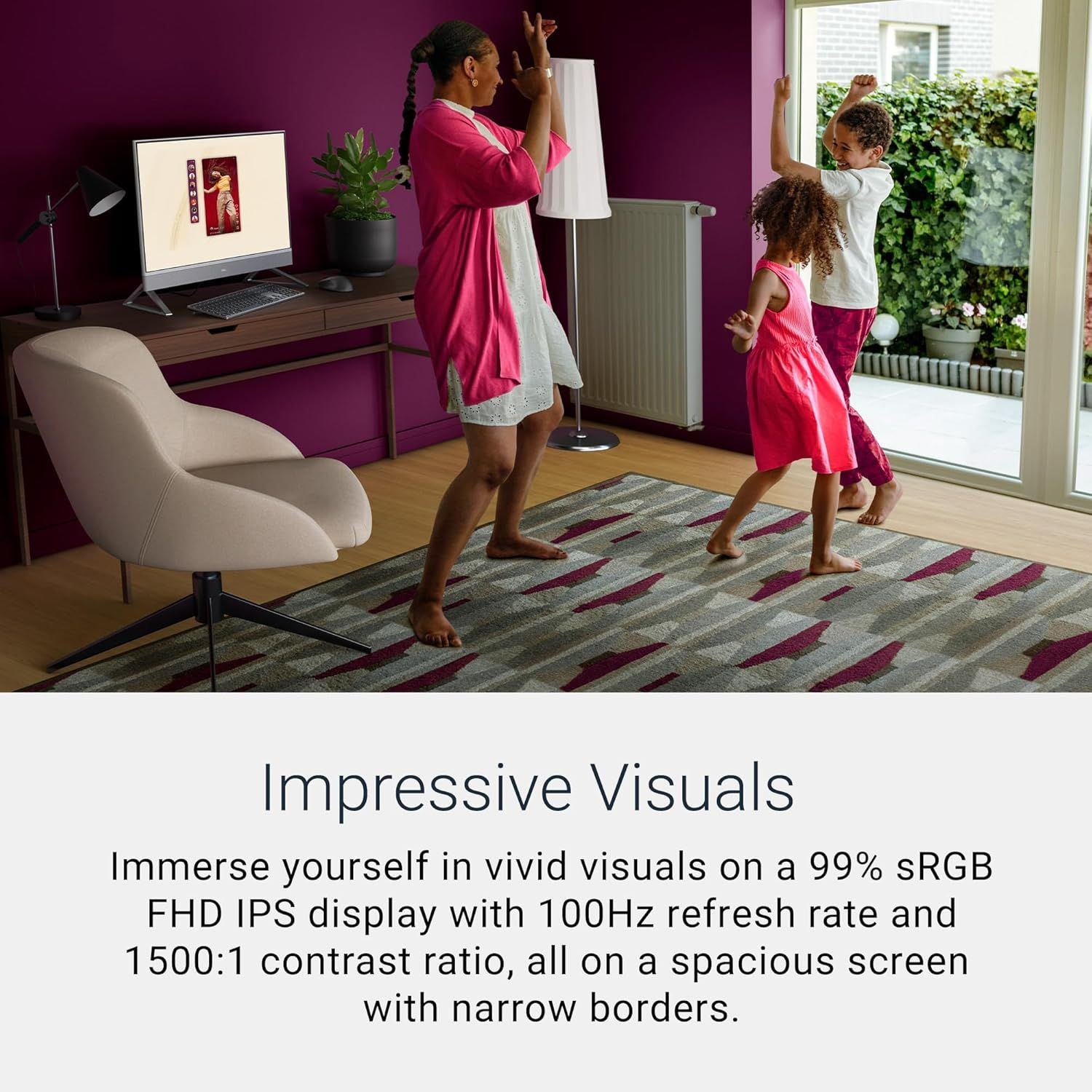 Communicates the technical display performance specifications to demonstrate the product's superior visual quality and immersive viewing experience. Highlights the impressive visual display quality…