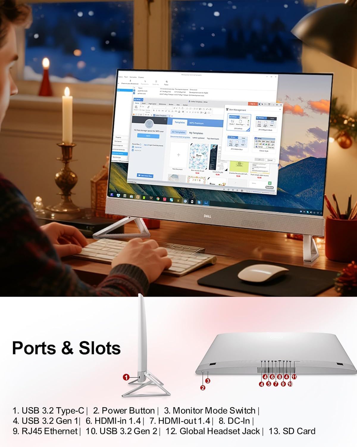 This image breaks down the physical ports and connectivity options available on the Dell monitor, helping shoppers understand the technical specifications and connection capabilities of the product.