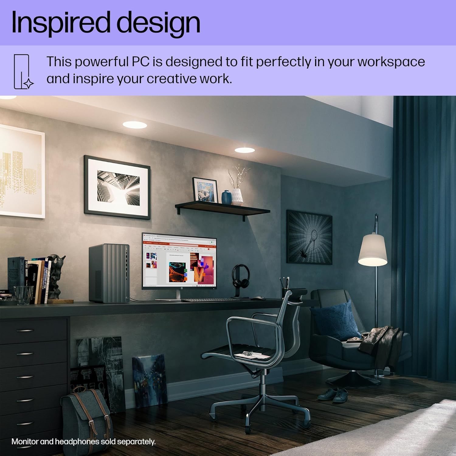 Demonstrates how the PC fits seamlessly into a modern, stylish workspace to inspire creative professionals and show real-world context.